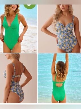 Green One-Piece & Blue Lemon Print One-Piece Swimsuits - Set of Two